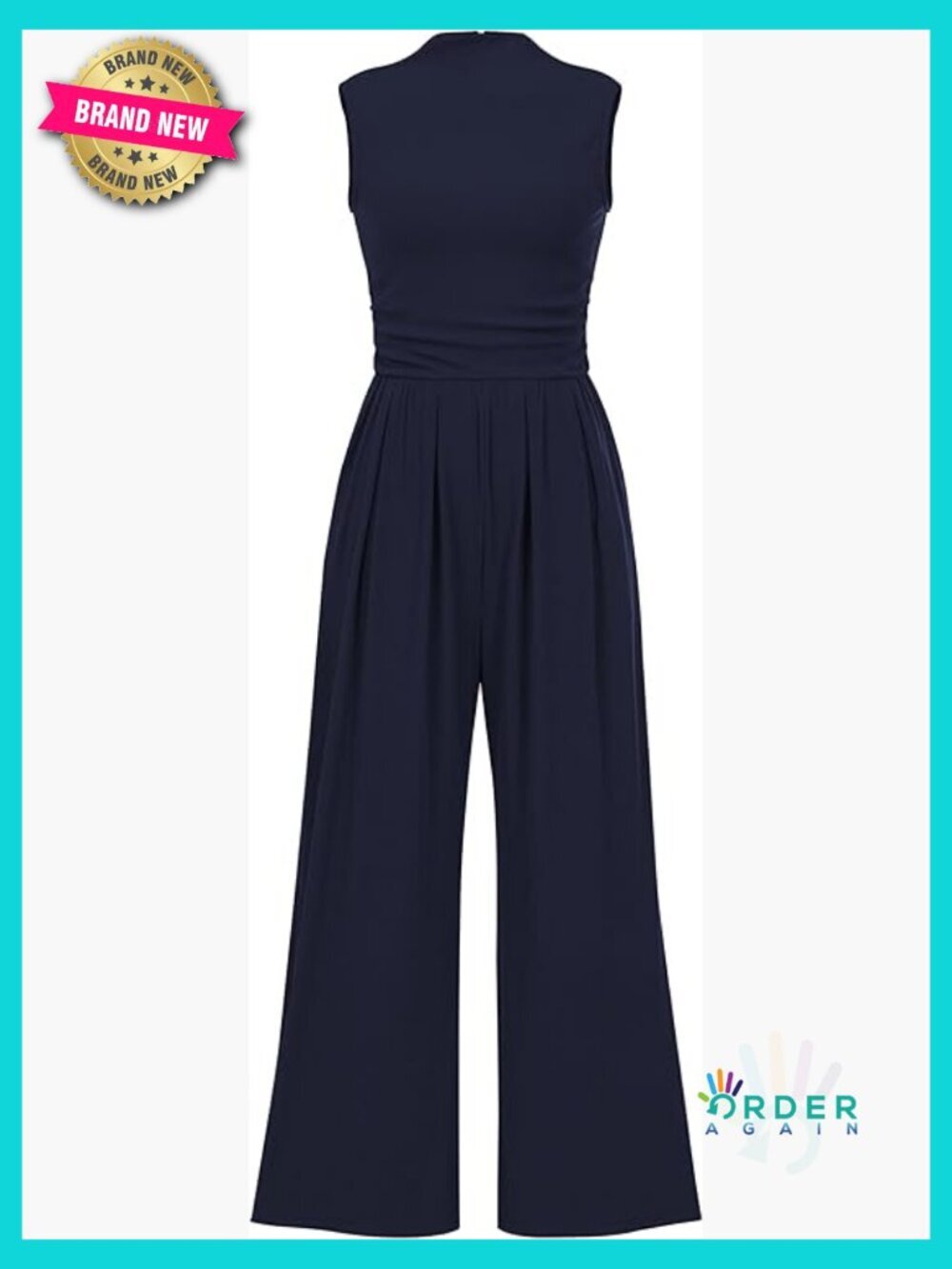 Sleeveless Mock Neck Wide Leg Jumpsuit Elegant Chic Casual Summer Romper